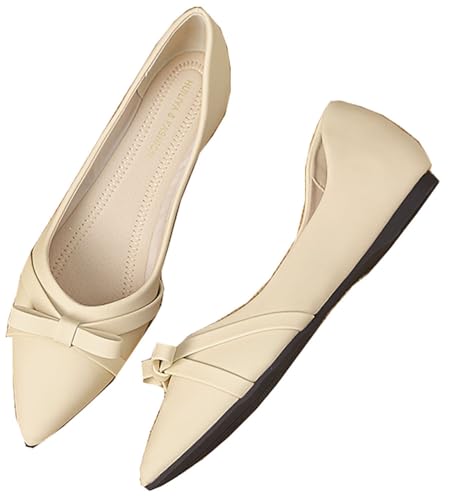 Women's Flat Shoes Pointed Toe Ballet Dressy Flats with Bowknot Slip On Comfortable Commuting Office Shoes