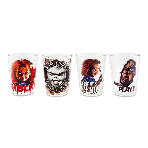 Child's Play Chucky 2-Ounce Mini Whiskey Shot Glasses, Set of 4 | Home Bar Drinkware