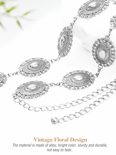 Image of FIORETTO Western Waist Chain Belt Metal Concho Belt for Women Cowgirl Cowboy Boho Country Belt for Dress Jean