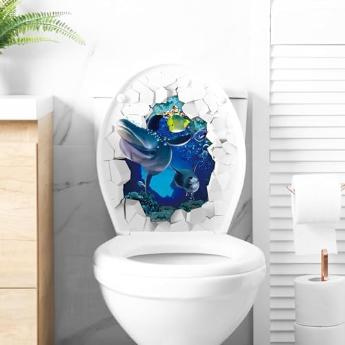 BlauWC Einfach zu Entfernen Aufkleber Seefisch Muster Wasserdicht Klebe Wandaufkleber für Zuhause Badezimmer Badaccessoires