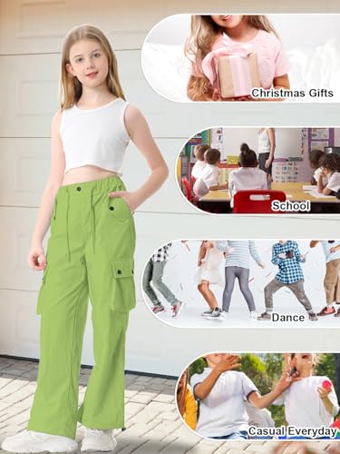 Image of Cromoncent Cargo Pants Girls & Women Parachute Pants Y2K Baggy Rave Clothes Waterproof with Pockets, 6 Years - 3XL