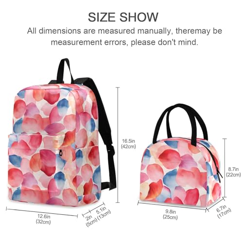 Backpack Lunch Box Set Large Capacity Travel Backpacks and Insulated Lunch Bag for Commute Hiking Picnic Watercolor Floral Red Print2