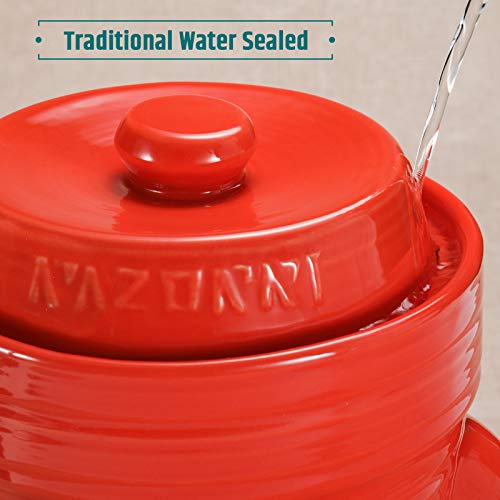 Razorri Comodo Ceramic Fermentation Crock - 2 Liter (0.5 Gallon) Traditional Water-Sealed Jar With Glazed Weights - Fermenter For Kombucha, Sauerkraut, Kimchi, Pickles (Tangerine Tango) #TOP1