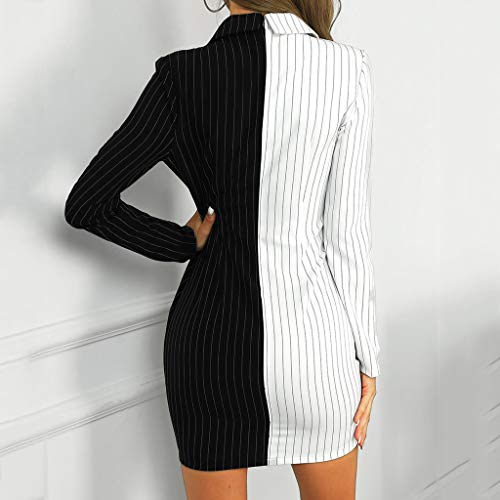 Blazer Dress for Women Striped Black White Patchwork Long Sleeve Button V Neck Bodycon Dresses3