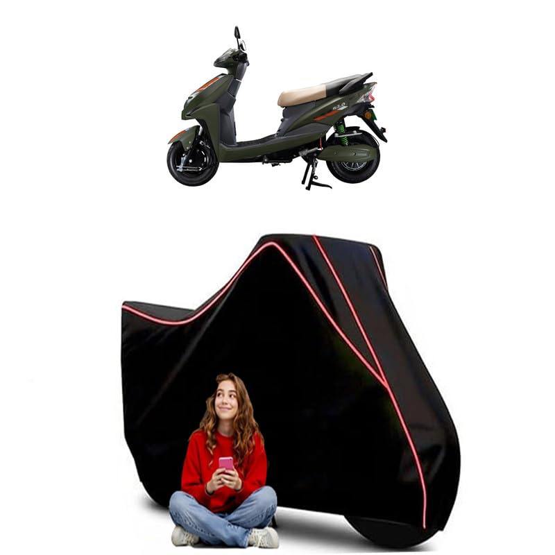 Image of Lectrix EV LXS G 2.0 Scooty Bike Cover Water Resistant Outdoor Use Universal Fit Scooters Motorcycles Heavy Duty UV Protection Dust Rain Scratch Resistant Elastic Bottom Black Blue Piping