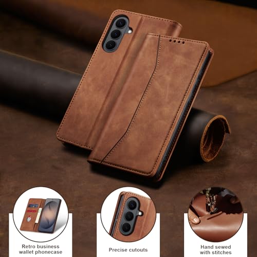 Image of Jasonyu Flip Wallet Case for Samsung Galaxy S26 Plus /S26+ 5G,Leather Magnetic Folio Cover with Card Holder,Kickstand - TPU Shockproof Durable Protective Phone Case,Brown