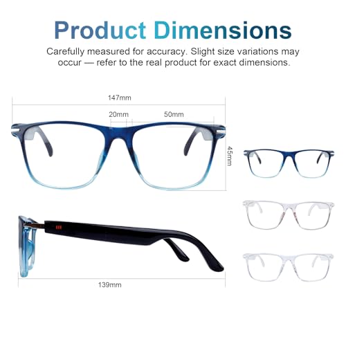 Image of GenXenon Bluetooth Smart Glasses for Men & Women, Blue Light Blocking & Photochromic Glasses with Speaker, Hand-Free Call /Music Sunglasses, IPX5 Waterproof, Audio Eyeglasses for Travel /Working-Blue