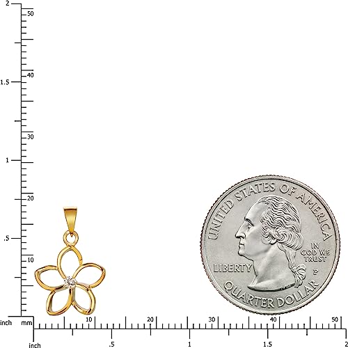 925 Sterling Silver Floating Cut-Out Plumeria Flower Necklace Pendant with 18" Box Chain, 14K Gold Plated, Cubic Zirconia, Nickel Free Hypoallergenic for Sensitive Skin, Gift Box Included3