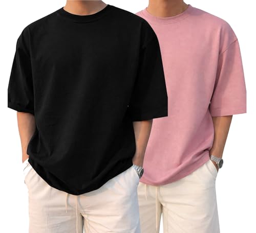 Image of BARKEYO Men's Half Sleeve Round Neck French Terry Oversized Drop Shoulder T-Shirt for Men