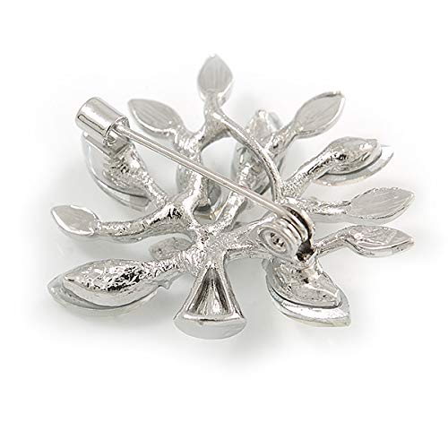 Broche de árbol con cristal transparente de 35 mm plateado para solapa 6