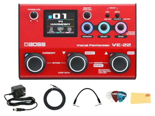 Boss VE-22 Vocal Performer Pedal Bundle with Power Supply, Cables, Picks, and Austin Bazaar...