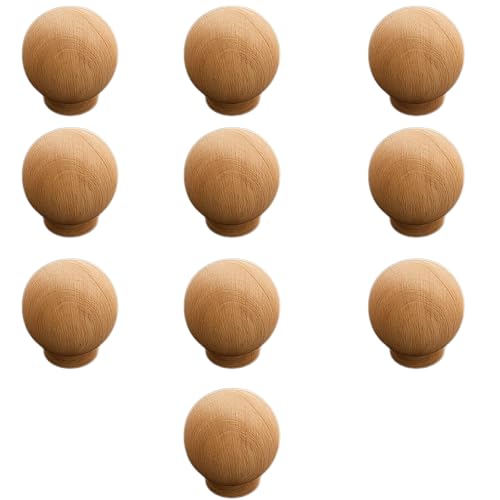 Image of 10 Piece Steam Beech Wood Drawer Knob | Wooden Cabinet Door Handle | Wardrobe & Cupboard Round Knobs | Furniture Pull Handle for Kitchen Cabinets, Dresser, Drawer & Home Decor -2 Inch
