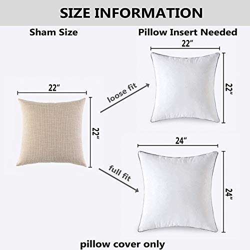 Kevin Textile Pillow Covers Decorative Lined Linen Euro Sham Throw Pillow Cover For Bed Couch Sofa, 22"X22"(55Cm), Light Beige #TOP5