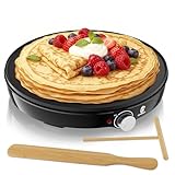 SUPERLEX Crepes Maker 1000W Crepemaker mit 30cm Antihaftplatte inkl Teigverteiler und Wender stufenlos regelbarer Thermostat Crepe Pfanne Pfannkuchen Maker für Crepes Pancakes Taccos Galettes Burritos