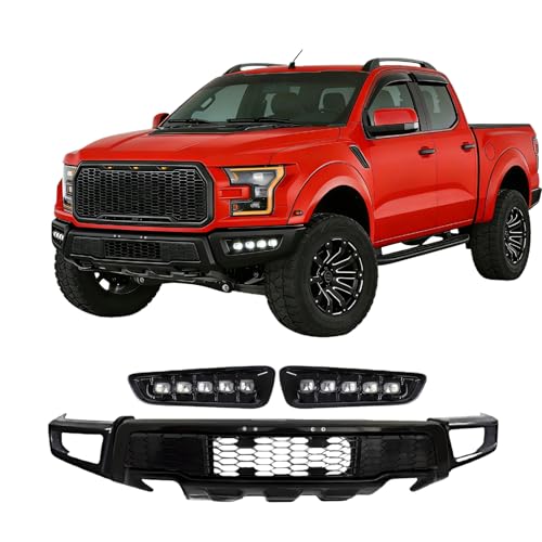 YOTZU Front Bumper W/LED Fog Lights Assembly Compatible with 2018-2020 F150 Crew/Extended Cab Pickup 4-Door/Standard Cab Pickup 2-Door Raptor Style