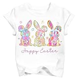 TUIVX Girls Easter Shirt Toddler Coquette Bunnies T-Shirts Kids Brushstroke Cottontail Happy Easter Tops White (4-5 Years)