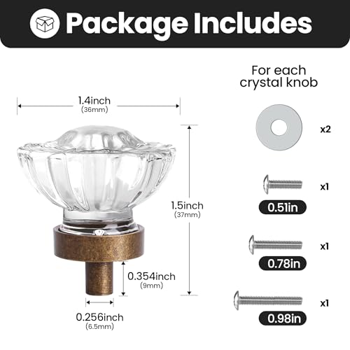 Image of 8 Pack Antique Brass Bronze Crystal Cabinet Knobs for Drawer,1.5 inch