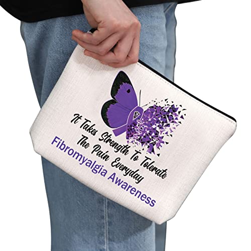 Generic Fibromyalgia Awareness Makeup Bag - Travel & Storage - Purple 'It Takes Strength' Design, The Pain Everyday - Image 2