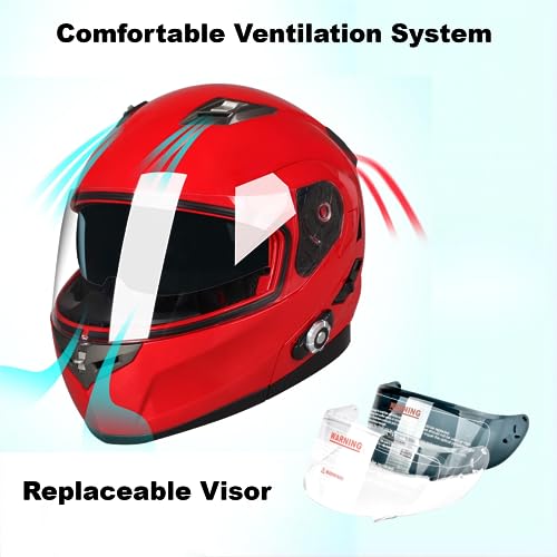 Freedconn Motorcycle Bluetooth Helmet Bm2-S Flip Up Modular Bluetooth Motorcycle Helmet Voice Dial/Hands-Free Call/ 500M/ 2-3 Riders/ Mp3/ Fm/Dot Motorcycle Helmet With Bluetooth 3.0 (Medium, Red) #TOP2