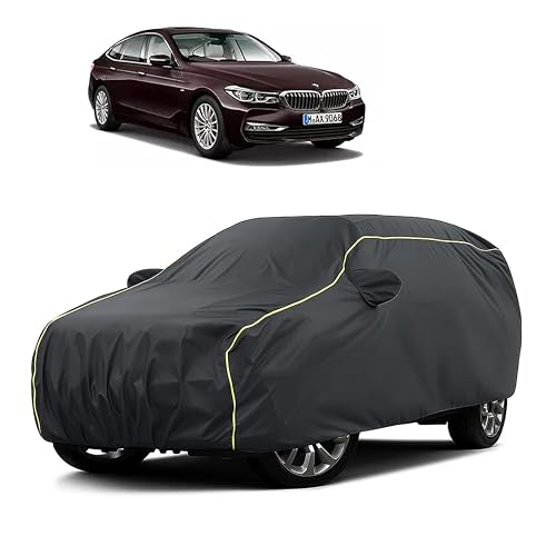 Image of Sulfar 100% Water Resistant Car Body Cover Compatible with Mirror for BMW 6 Series (Triple Stitched, Full Bottom Elastic, Dark Grey Taffeta with Yellow Piping)