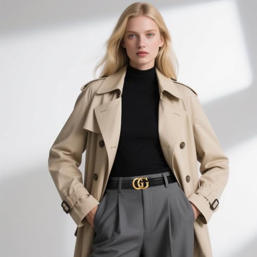 Image of Aurolran Women's Leather Belt with Buckle - Ideal for Dresses, Jeans, and Coats