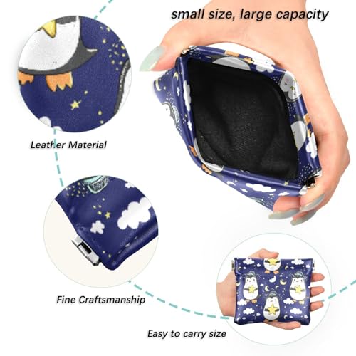 Penguins Yellow Stars Coin Purse Leather Pouch Change Purse, Squeeze Coin Pouch for Cards, Keys & Lipsticks, Unisex2