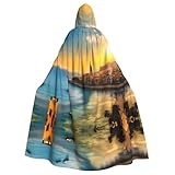 WHJSSF Capa con capucha para adultos con diseño de puesta de sol en Barcelona para Halloween, con pajarita para fiestas de disfraces, cosplay