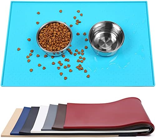 VIVAGLORY Large Dog Feeding Mat Food Grade Waterproof Non-Slip Silicone Pet Food Mat Cat Dog Food and Water Bowl Placemat Anti-Messy Design, Grey