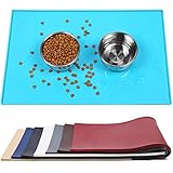 Vivaglory Pet Water Bowl Placemat Large 24''L x 16''W FDA Grade Silicone Food Mat Waterproof Non-Slip Dog Feeding Mat Anti-Messy Design, Turquoise