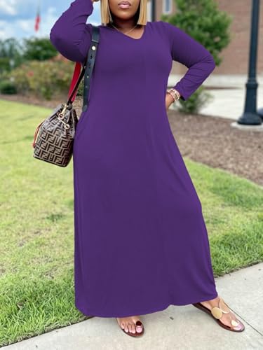 Image of TOPSRANI Womens Plus Size Maxi Dresses for Women Oversize Casual Short Sleeve V Neck Loose Plain Solid Trendy Summer Dress