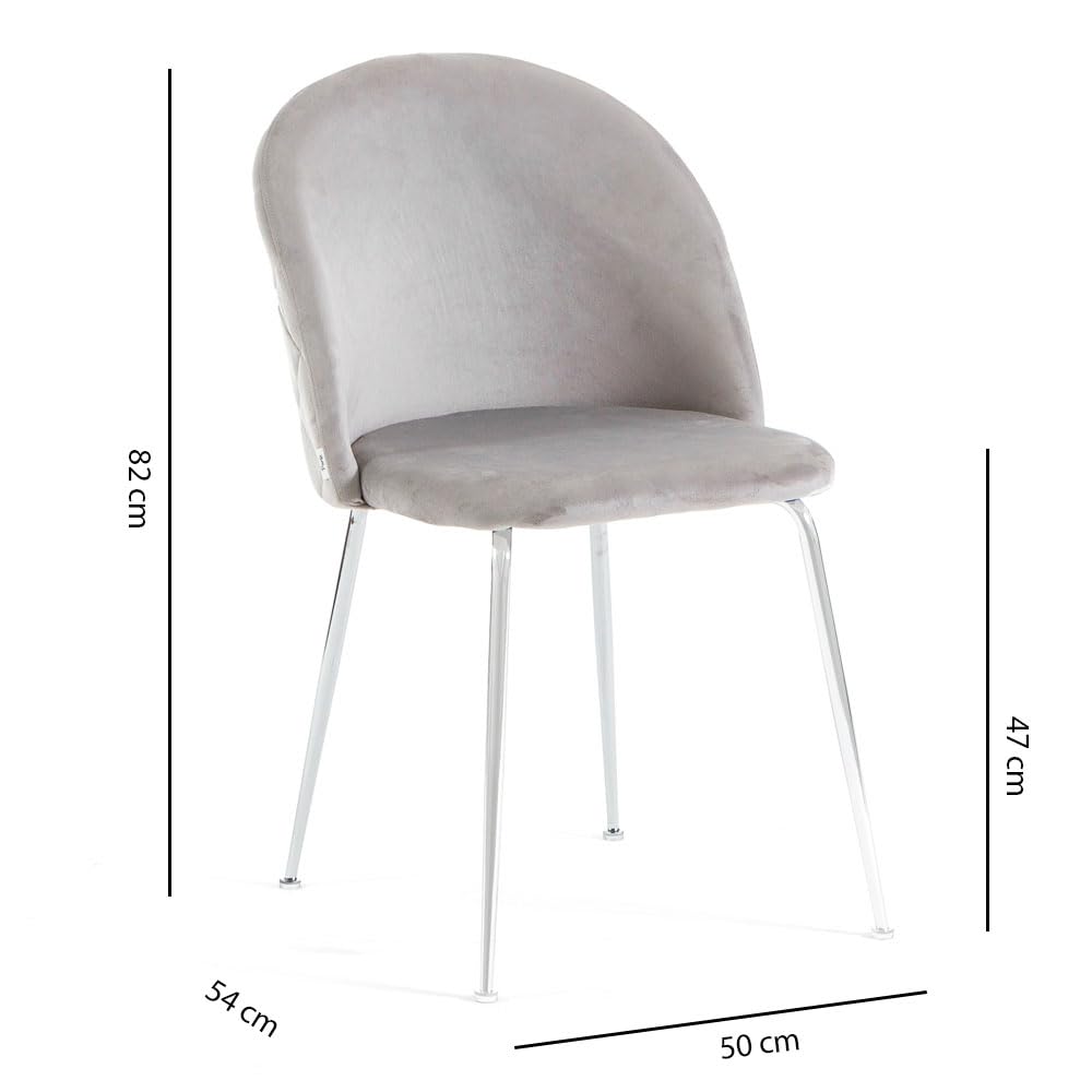 SIEDITI FUORI E DENTRO Sillas Sara acolchadas de terciopelo o teddy para cocina o comedor con patas de metal (Tela de terciopelo gris claro - Patas plateadas, 2)