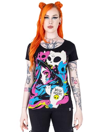 Cupcake Cult T-shirt gótica Kitty Spirit t-shirt alternativa para mulher top gótico, Preto, Pequeno