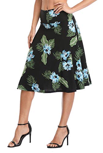 Image of Urban CoCo Women's Ruched High Waist Knee Length Jersey A-Line Stretchy Flared Casual Skirt