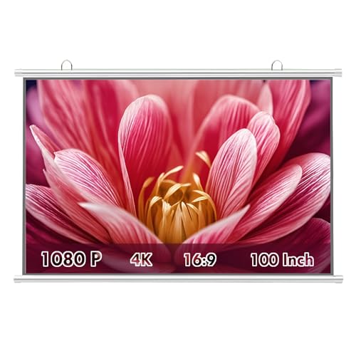 ZIHQRgE Écran de Projection Montage Mural 16:9 HD Gain 2.8 Écran Vidéoprojecteur de Cinéma pour Projections en Intérieur, Home Cinéma(White,100 inch 16:9)