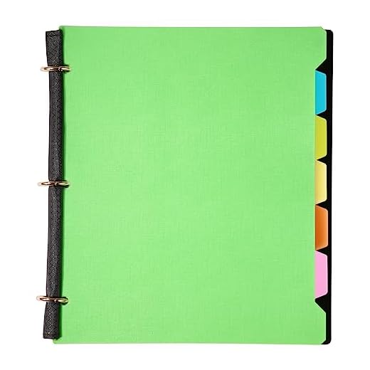 WOT I Fichário multifuncional para notebook, 3 anéis, recarregável, com divisórias móveis de 5 compartimentos + 1 bolsa de botão de pressão + papel quadriculado + papel pautado universitário, verde