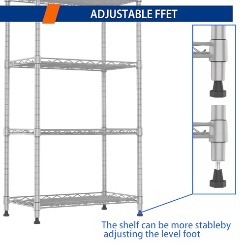 Image of REGILLER 5-Wire Shelving Metal Storage Rack Adjustable Shelves,Standing Storage Shelf Units for Laundry Bathroom Kitchen Pantry Closet(Silver,11.8 inch D x 21.2 inch W x 53.5 inch H)