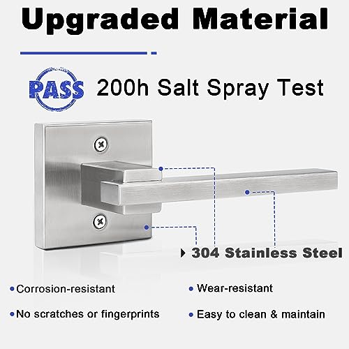 Image of Orger 1 Pack Dummy Door Handle Brushed Nickel Square Dummy Door Lever, Non-Turning Interior Closet Door Handle for Left and Right Hand