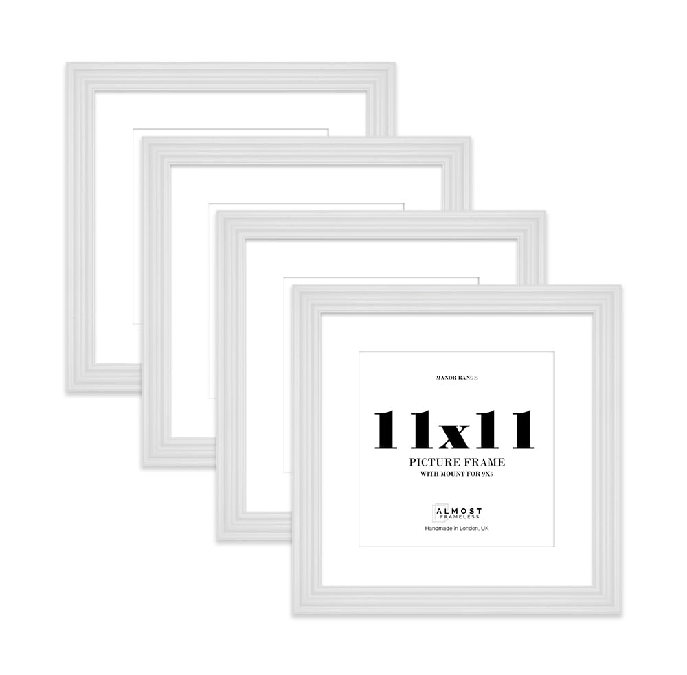 11x11" White Picture Frame - 11x11" Square Frame with 9x9" Mount for 11x11"/9x9" Pictures Vintage Style Gallery Wall, 4 Pack โ image 1