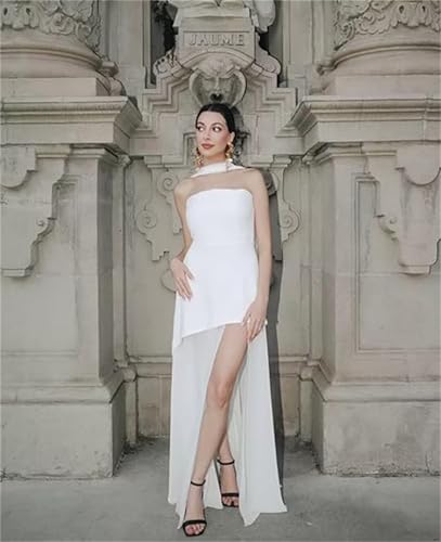 Chiffon Strapless Bridesmaid Dresses for Women Satin High Slit Formal Evening Dress with Scarf3