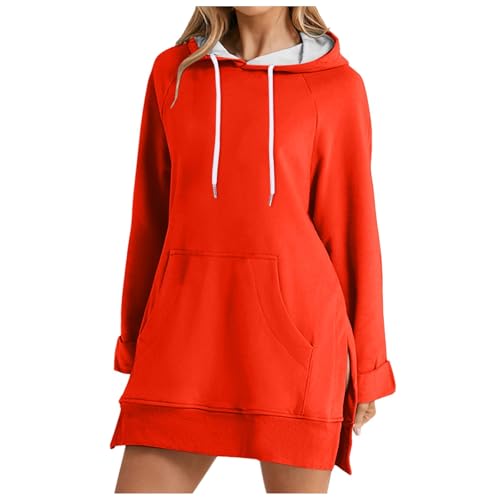 Sweat à capuche décontracté femme pull en polaire ample mi-long uni