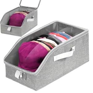 Hat Organizer for Closet – Large Stackable Storage Box with Clear Window Lid | Ball Cap Organizer for Home, Bedroom, Travel, Dormitory, RV, Holiday, Office, Bookshelf, Bedding, and Clothing Storage