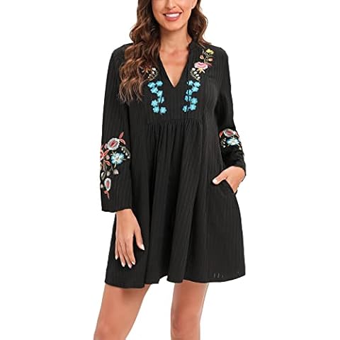 Aox Women Vintage Floral Embroidered A line Velvet Short Party Dress Plus Size Midi Skirt - - Large Cover