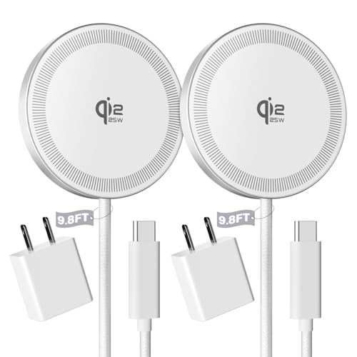 2Pack Magnetic Wireless Charger 25W Fast Charger for iPhone 17/16/15/14/13/12 Series & AirPods, Portable Wireless Charging Pad for Travel Home Office Desk, 9.8FT-White with Plug