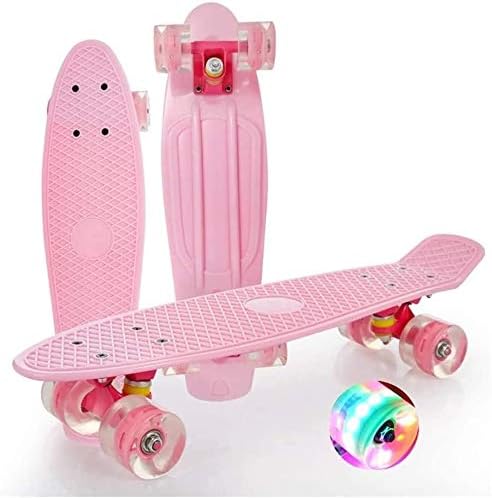 Pastel Mini 22"Skate Board, Retro Penny Cruiser Skateboard, Beginner Skateboard with Color LED Light Up 4 Wheel, Complete Longboard, for Kids/Adults