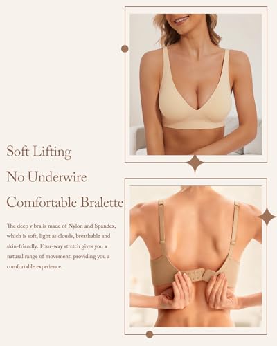 Image of Deep V Bra Low Cut Sexy Push Up Bralettes for Women Padded Comfy Smoothing Wireless Lifting Bras Seamless Bralette
