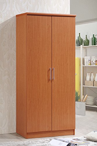 Hodedah 2 Door Wardrobe With Adjustable/Removable Shelves & Hanging Rod, Cherry #TOP1