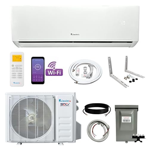 Klimaire 12,000 BTU 22 SEER2 Wall Mounted Ductless Mini Split Inverter A/C Heat Pump System w/ 16’...