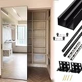 porte a specchio con cornice 【Binario in alluminio】: Il binario a cassetta è molto robusto e garantisce che la porta non esca dal binario. Superficie impermeabile e resistente allo sbiadimento per una maggiore durata. È possibile tagliarlo alla lunghezza desiderata senza comprometterne l'utilizzo.