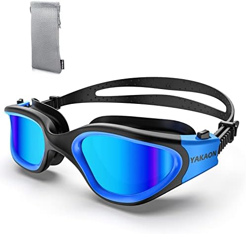 YAKAON Swim Goggles, A1 Comfortable Polarized Swimming Goggles, Anti-Fog Crystal Clear Vision No Leaking UV Protection Swim Goggles for Men Women Adult Youth Teens (Polarized Mirror Blue Lens)