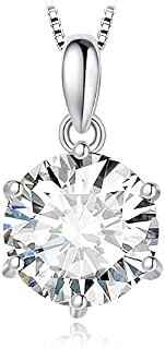 JewelryPalace Round 1ct 2ct 3ct Moissanite Solitaire Pendant Necklace for Women, Classic Simulated Diamond 925 Sterling Silver 14k White Gold Plated Necklaces for Her VVS D-F, 18 Inch Box chain